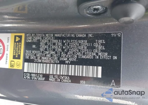 2013 Lexus Rx 350 from USA, damaged, VIN 2T2BK1BA8DC182164